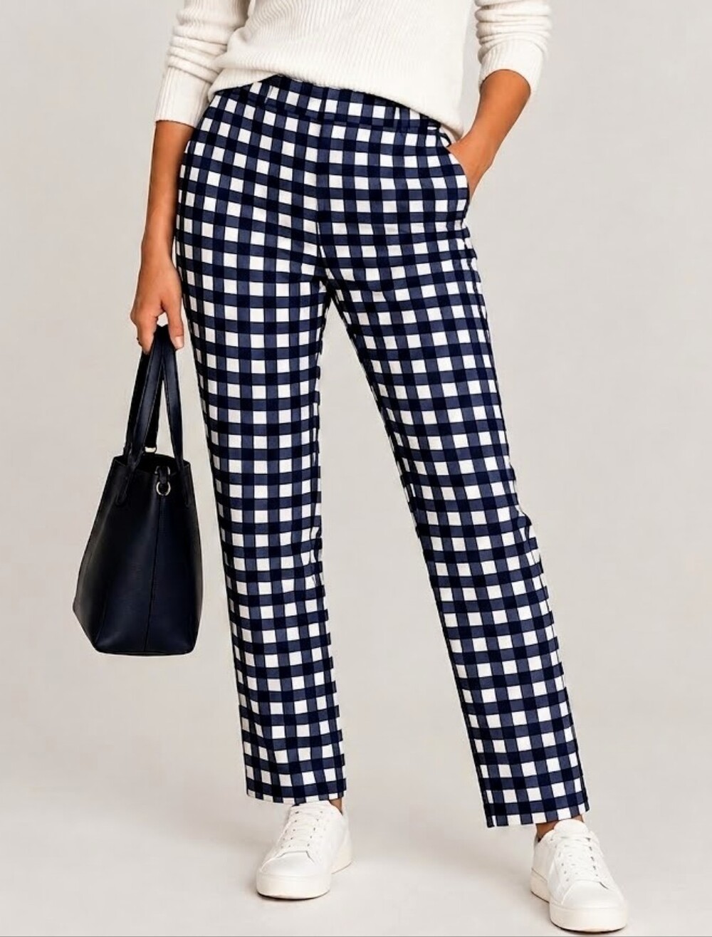 Banana Republic Small Checkered Print Pants Avery Gingham Ankle Black White Sz 4